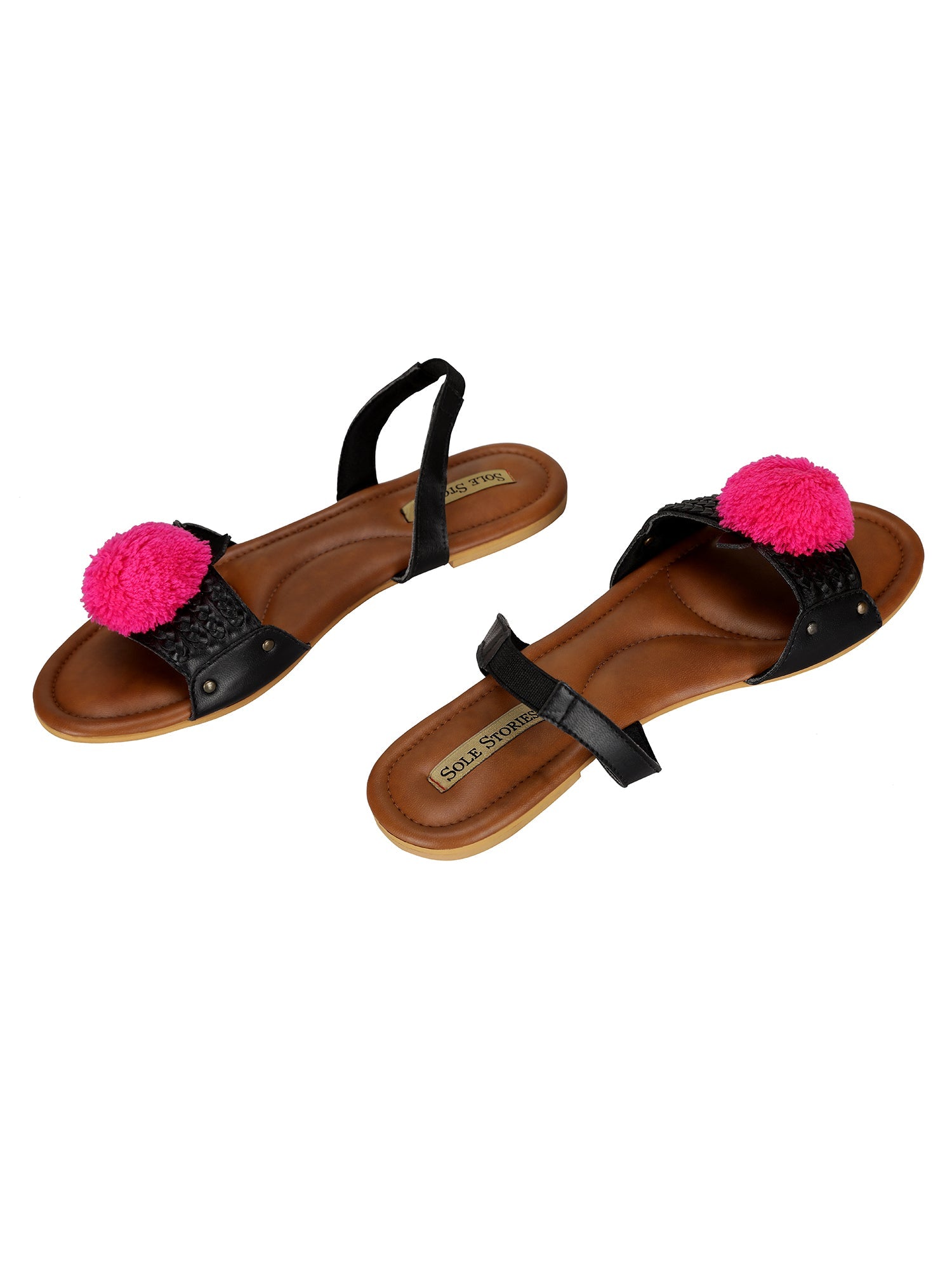 Flats-Criss Cross Black by Sole Stories with Black, Casual Wear, Faux leather, Flats, Open Toes, Recycled, Solids at Kamakhyaa for sustainable fashion