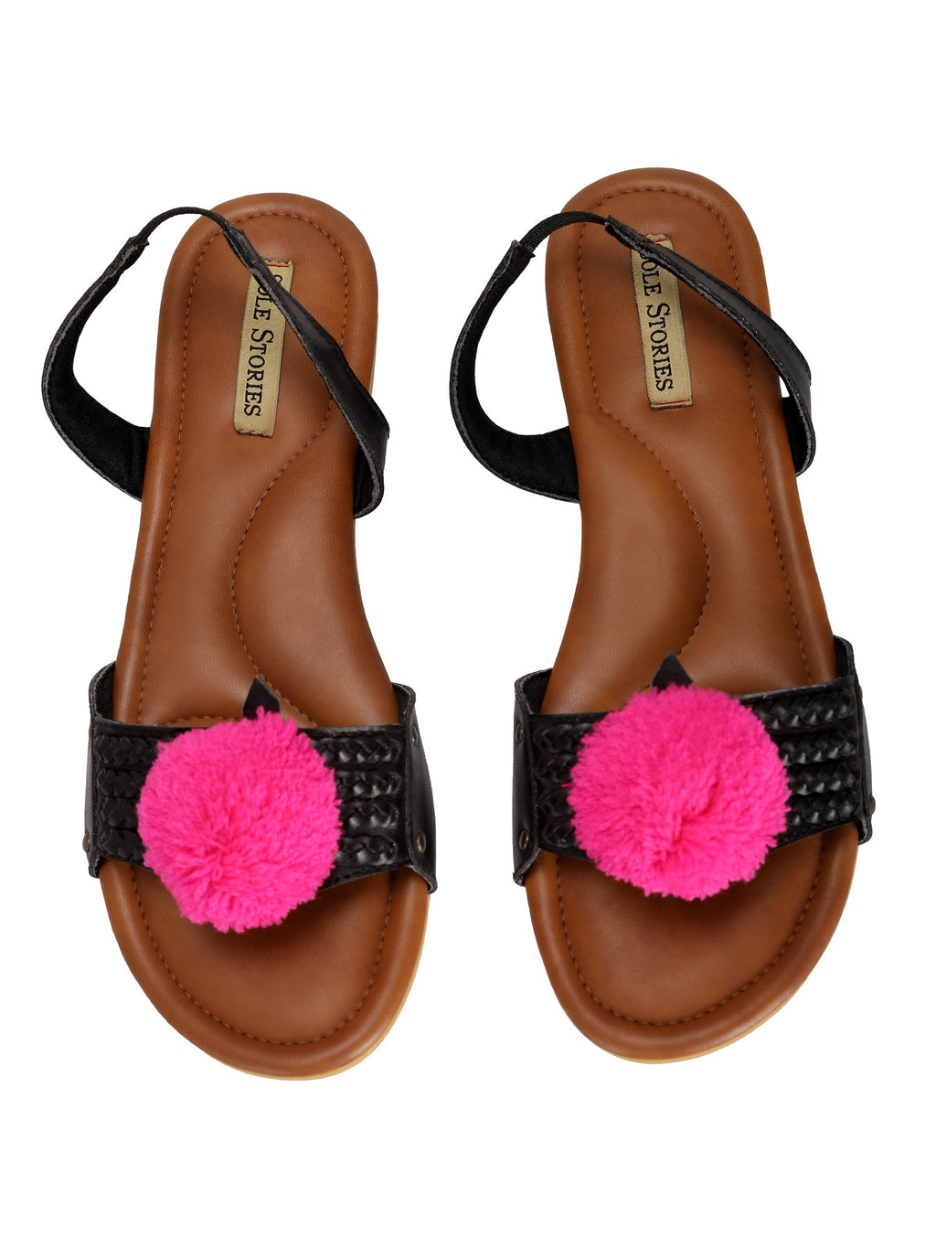 Flats-Criss Cross Black by Sole Stories with Black, Casual Wear, Faux leather, Flats, Open Toes, Recycled, Solids at Kamakhyaa for sustainable fashion