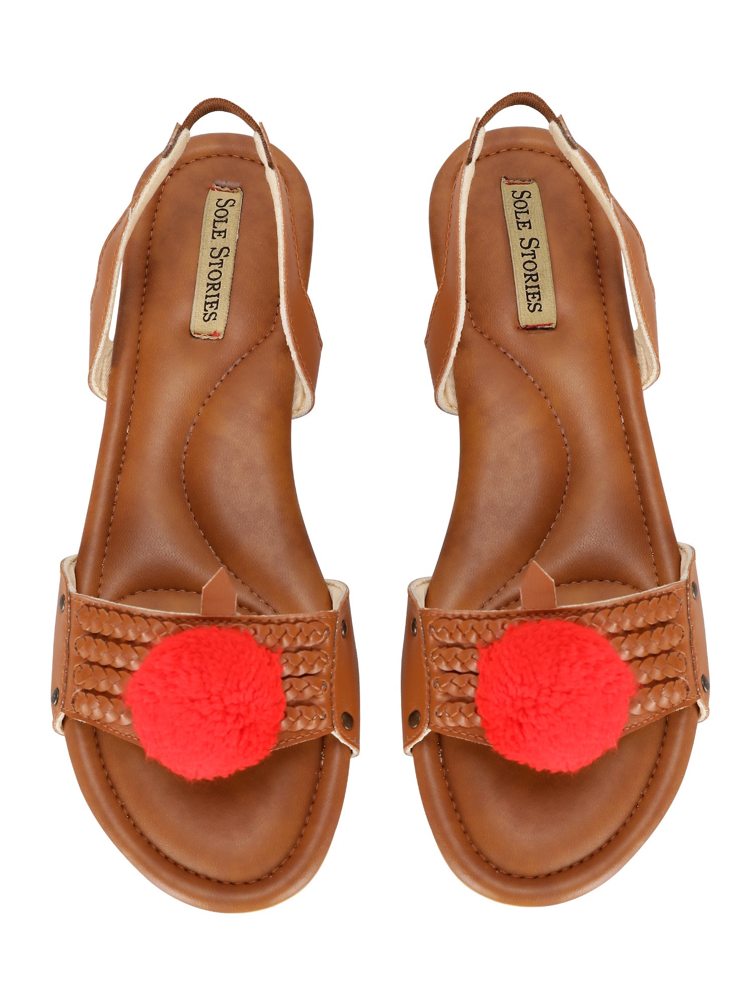 Flats- Criss Cross Tan Footwear Faux Leather, Flats, Open Toes, Recycled, Solids SOLE STORIES Kamakhyaa