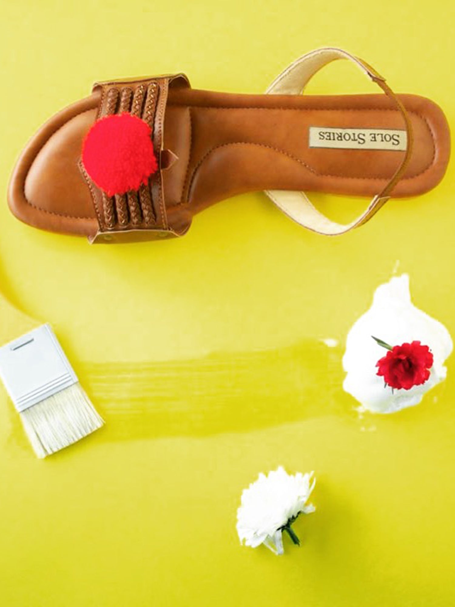 Flats- Criss Cross Tan by Sole Stories with Brown, Casual Wear, Faux leather, Flats, Open Toes, Recycled, Solids at Kamakhyaa for sustainable fashion