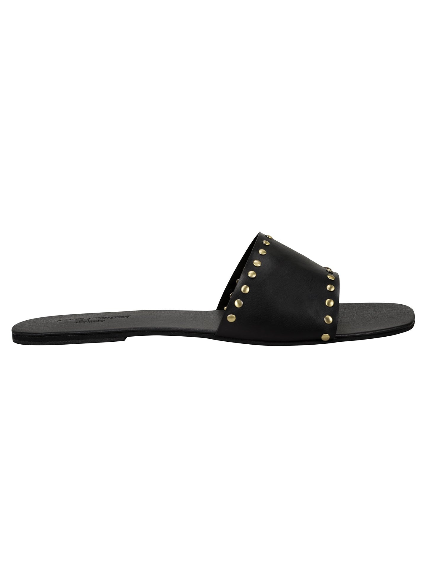 Flats-Rivet Sliders Black by Sole Stories with Black, Casual Wear, Faux Leather, Flats, Mules, Open Toes, Slip Ons, Solids, Upcycled, Vegan at Kamakhyaa for sustainable fashion