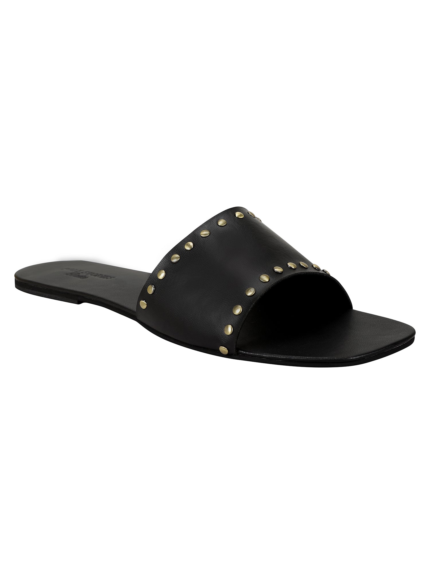 Flats-Rivet Sliders Black by Sole Stories with Black, Casual Wear, Faux Leather, Flats, Mules, Open Toes, Slip Ons, Solids, Upcycled, Vegan at Kamakhyaa for sustainable fashion