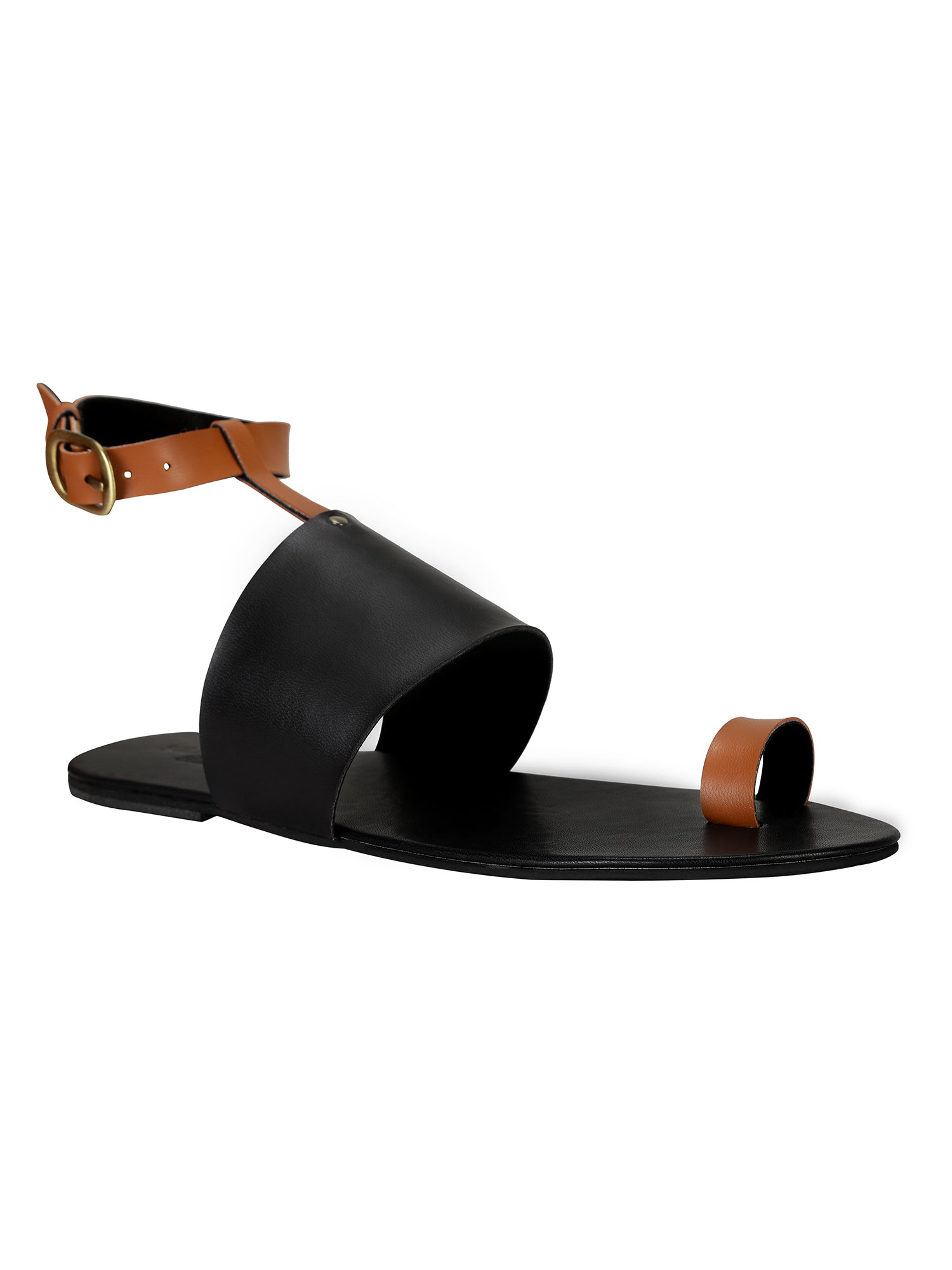 Flats-Two Toned by Sole Stories with Ankle Loop, Brown, Casual Wear, Faux Leather, Flats, Solids, Upcycled, Vegan at Kamakhyaa for sustainable fashion