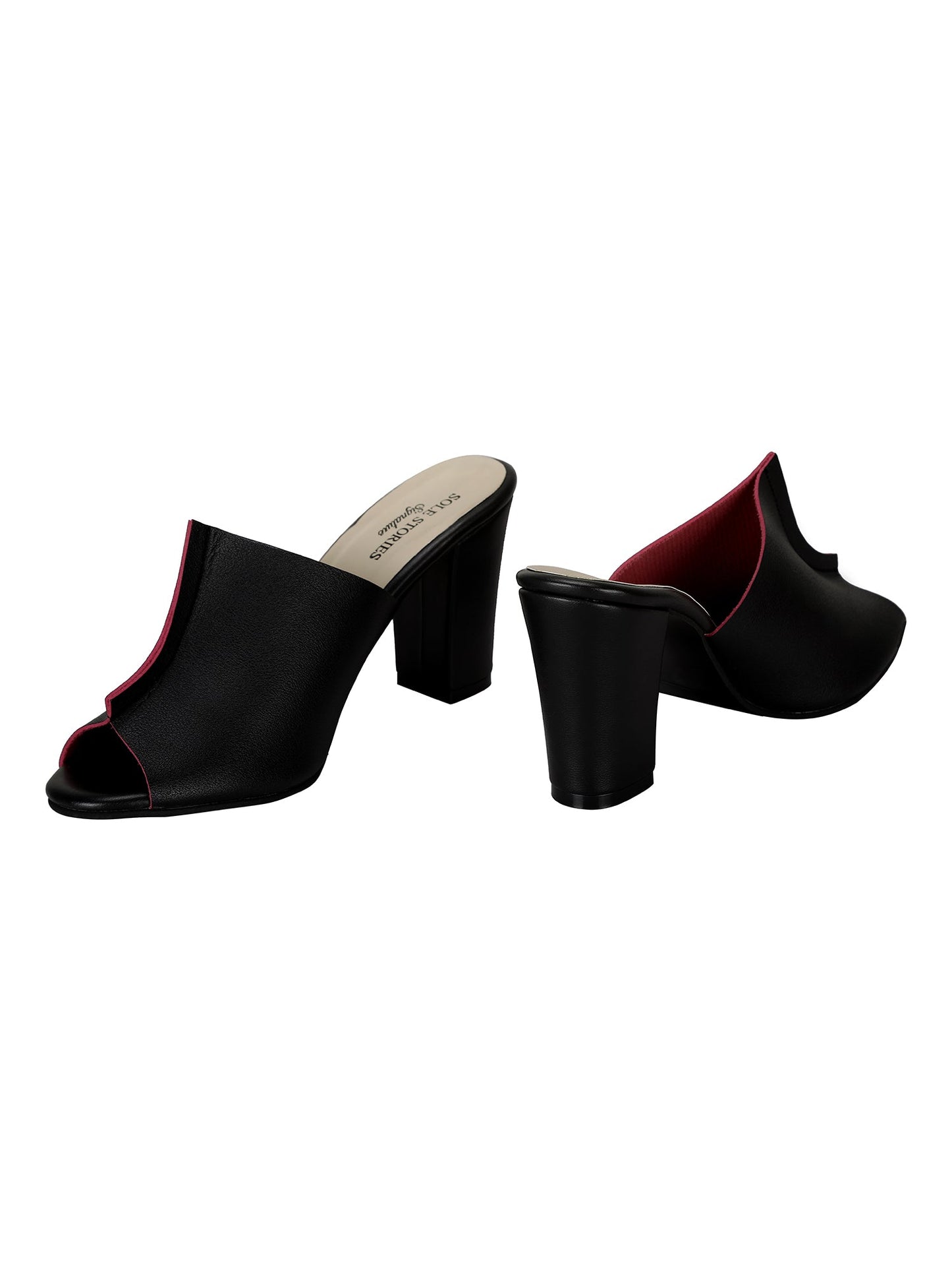 Heels-Two Toned Mules Black Footwear Black, Mules, Open Toes, Slip Ons, Solids, Upcycled, Vegan SOLE STORIES Kamakhyaa