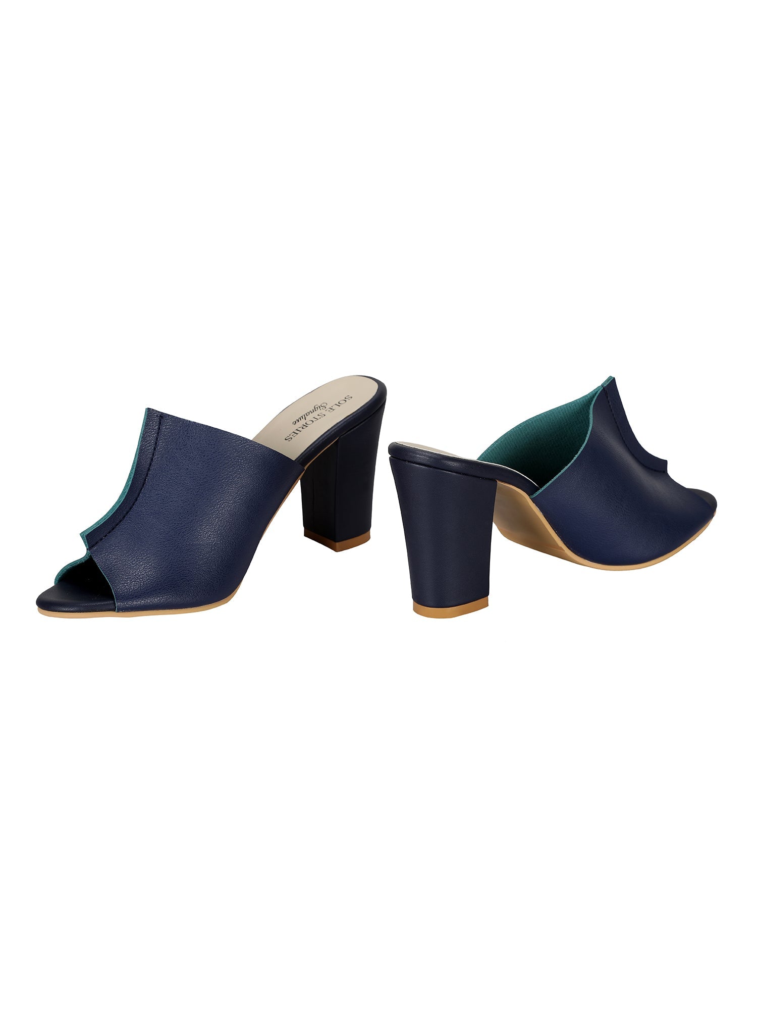 Heels-Two Toned Mules Blue Footwear Best Seller July, Blue, Mules, Open Toes, Slip Ons, Solids SOLE STORIES Kamakhyaa
