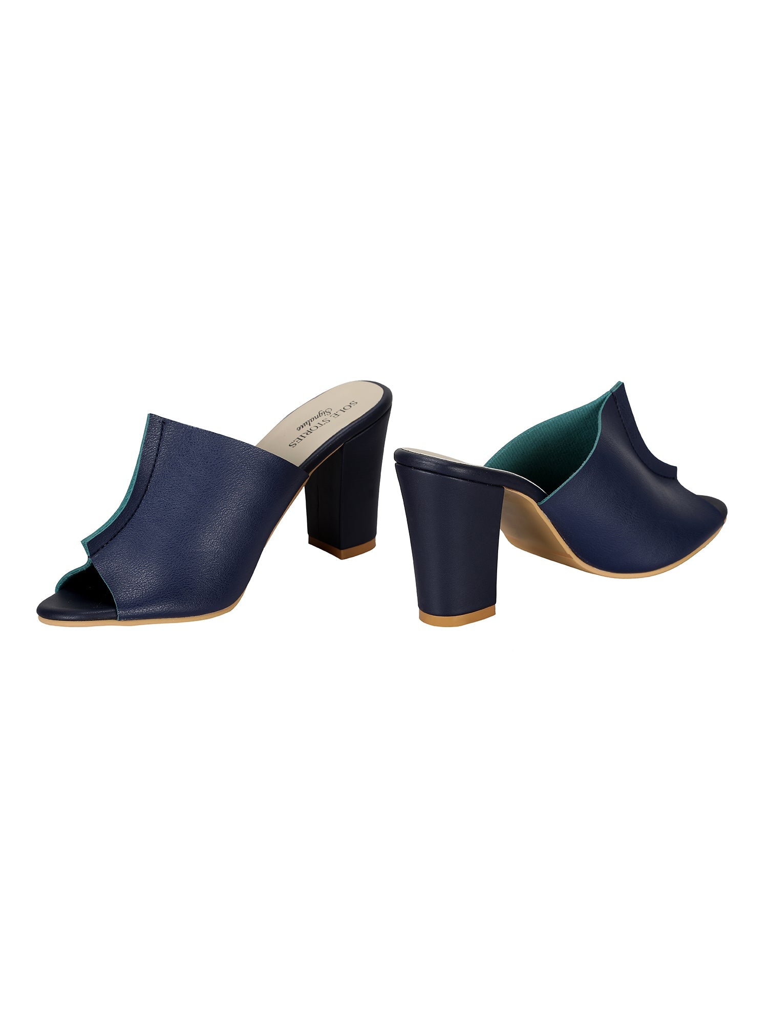 Heels-Two Toned Mules Blue by Sole Stories with Blue, Casual Wear, Faux Leather, Festive Wear, For Bachelorette, Mules, Natural, Open Toes, Slip Ons, Solids, Upcycled, Vegan at Kamakhyaa for sustainable fashion