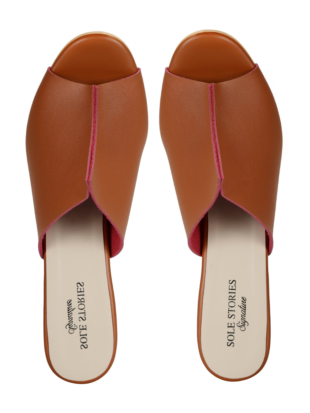 Heels-Two Toned Mules Tan by Sole Stories with Brown, Casual Wear, Faux Leather, Festive Wear, For Bachelorette, Mules, Natural, Open Toes, Regular Fit, Slip Ons, Solids, Upcycled, Vegan at Kamakhyaa for sustainable fashion