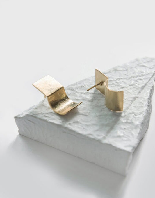 Gold Brass Studs-Space by De'anma with Brass, Fashion Jewellery, Free Size, Gold, Gold Plated, Gold Plated Brass, jewelry, Less than $50, Natural, Solids, Stud Earrings at Kamakhyaa for sustainable fashion