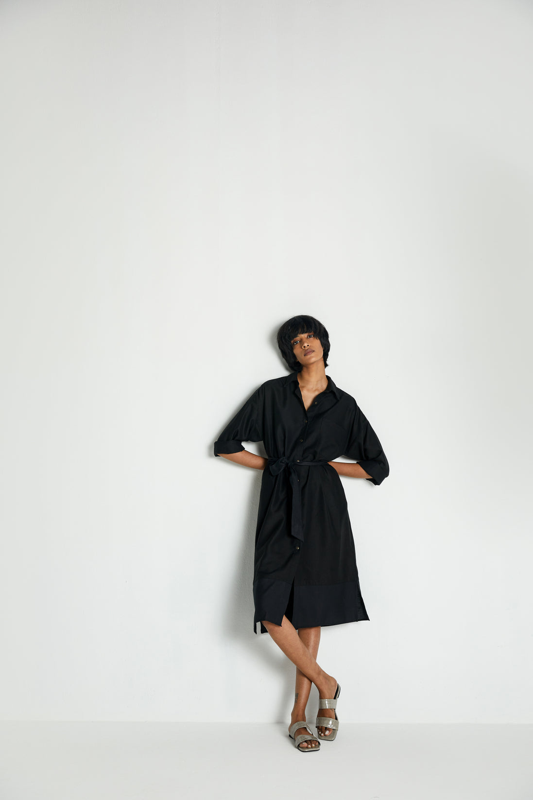 Sunday Smoke Dress by Reistor with Archived, Black, Casual Wear, Dresses, Hemp, Hemp Noir by Reistor, Midi Dresses, Natural, Regular Fit, Solids, Womenswear at Kamakhyaa for sustainable fashion