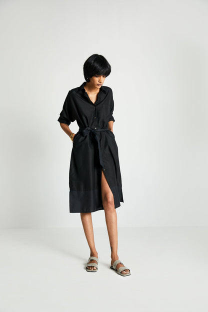 Sunday Smoke Dress by Reistor with Archived, Black, Casual Wear, Dresses, Hemp, Hemp Noir by Reistor, Midi Dresses, Natural, Regular Fit, Solids, Womenswear at Kamakhyaa for sustainable fashion