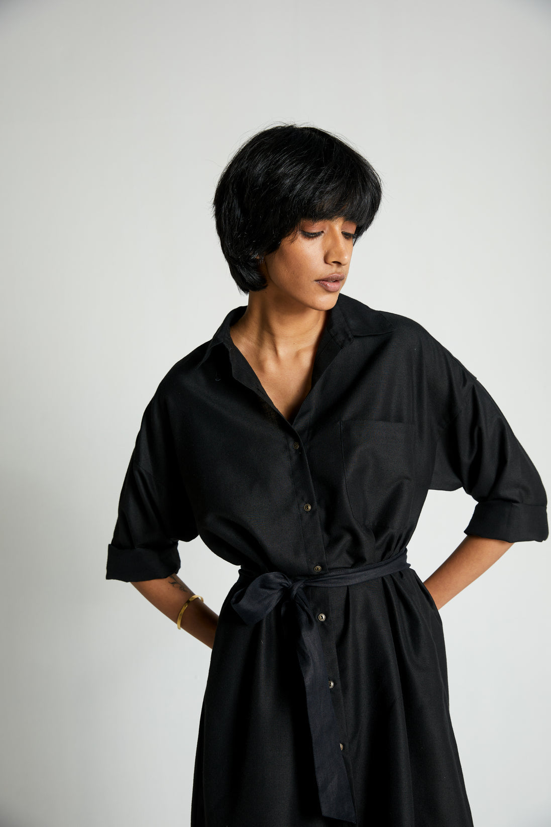 Sunday Smoke Dress by Reistor with Archived, Black, Casual Wear, Dresses, Hemp, Hemp Noir by Reistor, Midi Dresses, Natural, Regular Fit, Solids, Womenswear at Kamakhyaa for sustainable fashion