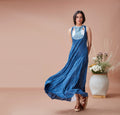 Blue Cotton Maxi Dress by Dan Ba with Blue, Cotton, July Sale, July Sale 2023, Maxi Dresses, Natural, Relaxed Fit, Resort Wear, Sleeveless Dresses, Solids, Womenswear at Kamakhyaa for sustainable fashion