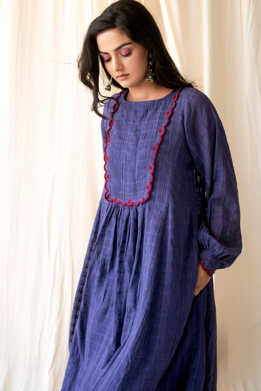 Amethyst Set by Taro with Best Selling, Blue, Checks, Cotton, Evening Wear, For Mother, Indian Wear, July Sale, July Sale 2023, Kurta Palazzo Sets, Natural, Regular Fit, Rozana by Taro, Wedding Gifts, Womenswear at Kamakhyaa for sustainable fashion