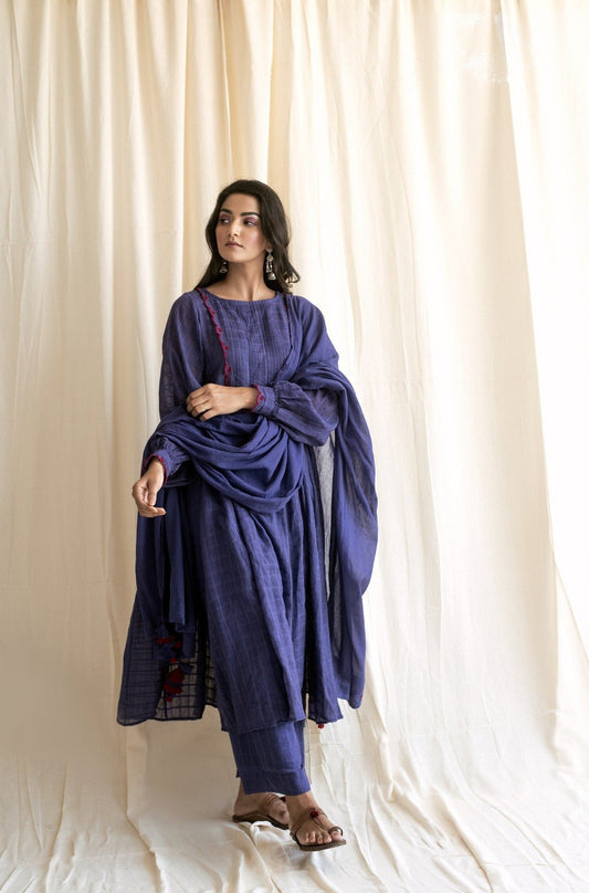 Amethyst Set by Taro with Best Selling, Blue, Checks, Cotton, Evening Wear, For Mother, Indian Wear, July Sale, July Sale 2023, Kurta Palazzo Sets, Natural, Regular Fit, Rozana by Taro, Wedding Gifts, Womenswear at Kamakhyaa for sustainable fashion