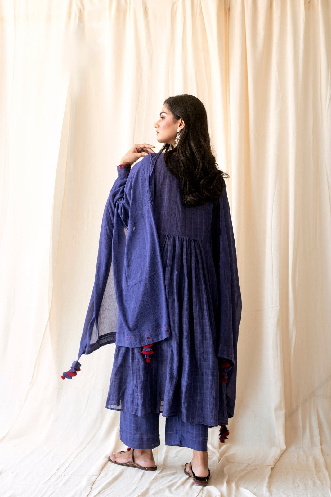 Amethyst Set by Taro with Best Selling, Blue, Checks, Cotton, Evening Wear, For Mother, Indian Wear, July Sale, July Sale 2023, Kurta Palazzo Sets, Natural, Regular Fit, Rozana by Taro, Wedding Gifts, Womenswear at Kamakhyaa for sustainable fashion