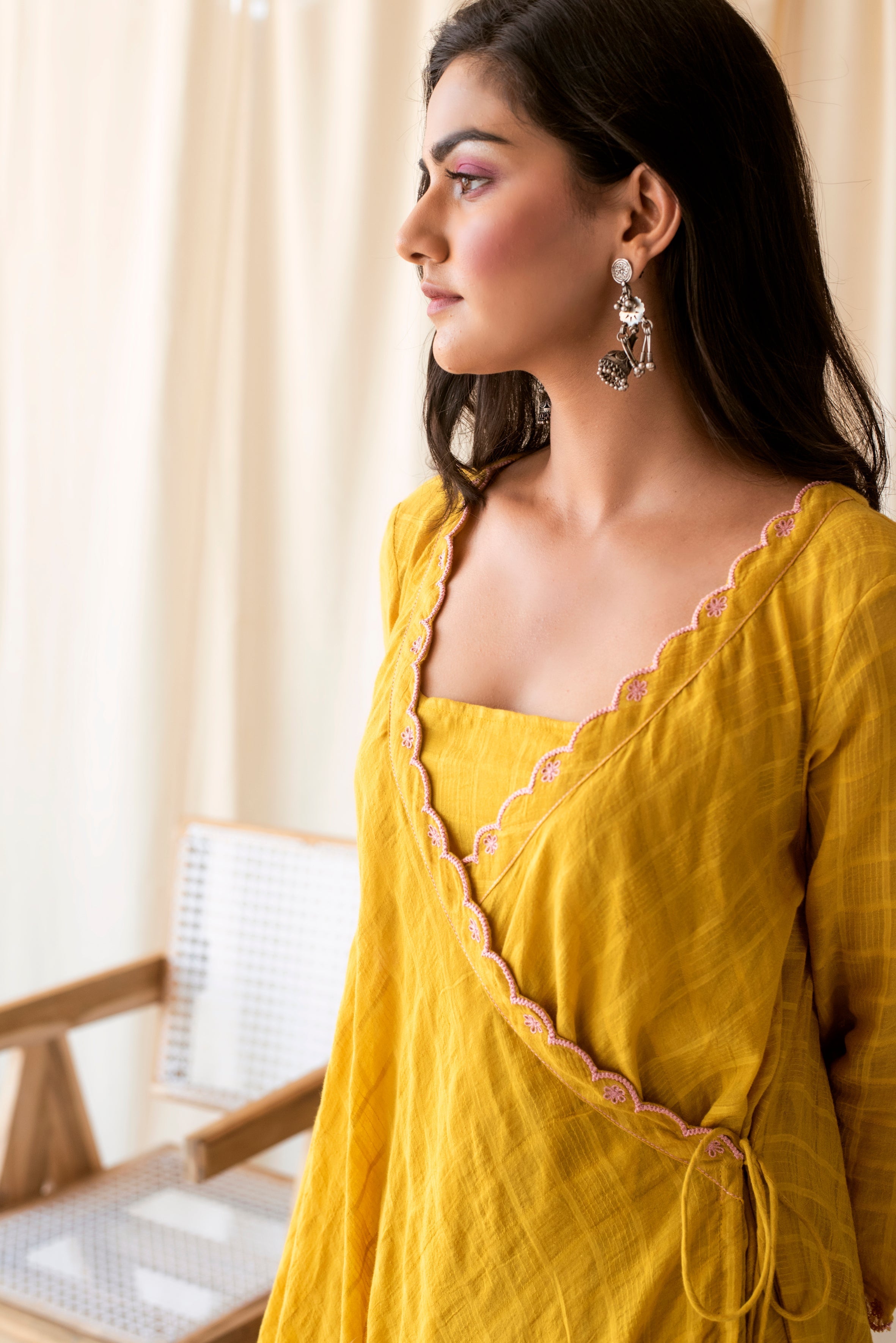 Yellow Embroidered Cotton Kurta Set WIth Dupatta by Taro with Checks, Evening Wear, Indian Wear, July Sale, July Sale 2023, Kurta Palazzo Sets, Kurta Set With Dupatta, Natural, Regular Fit, Rozana by Taro, Womenswear, Yellow at Kamakhyaa for sustainable fashion