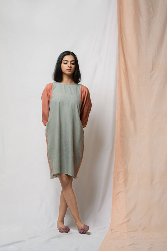 Grey Grace In Dignity Midi Dress by Niraa with Casual Wear, Cotton khadi, Grey, Midi Dresses, Natural with azo dyes, Relaxed Fit, Solids, Tales of rippling brooks, Womenswear at Kamakhyaa for sustainable fashion