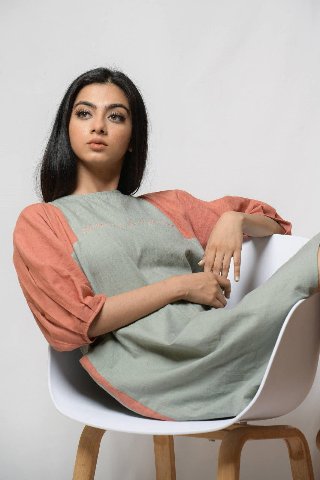 Grey Grace In Dignity Midi Dress by Niraa with Casual Wear, Cotton khadi, Grey, Midi Dresses, Natural with azo dyes, Relaxed Fit, Solids, Tales of rippling brooks, Womenswear at Kamakhyaa for sustainable fashion