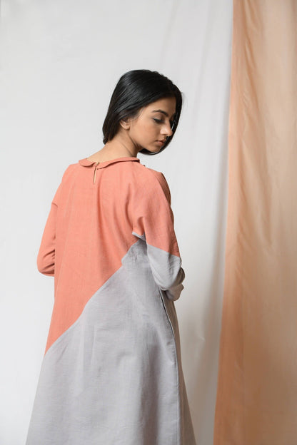 Grey Cotton Khadi Midi Dress by Niraa with Cotton khadi, Evening Wear, Grey, Midi Dresses, Natural with azo dyes, Relaxed Fit, Solids, Tales of rippling brooks, Womenswear at Kamakhyaa for sustainable fashion