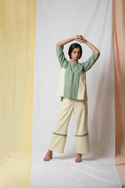 Green Scent Of Earth Tunic Top by Niraa with Blouses, Cotton khadi, Fitted At Bust, Green, Natural with azo dyes, Office Wear, Solids, Tales of rippling brooks, Tops, Womenswear at Kamakhyaa for sustainable fashion