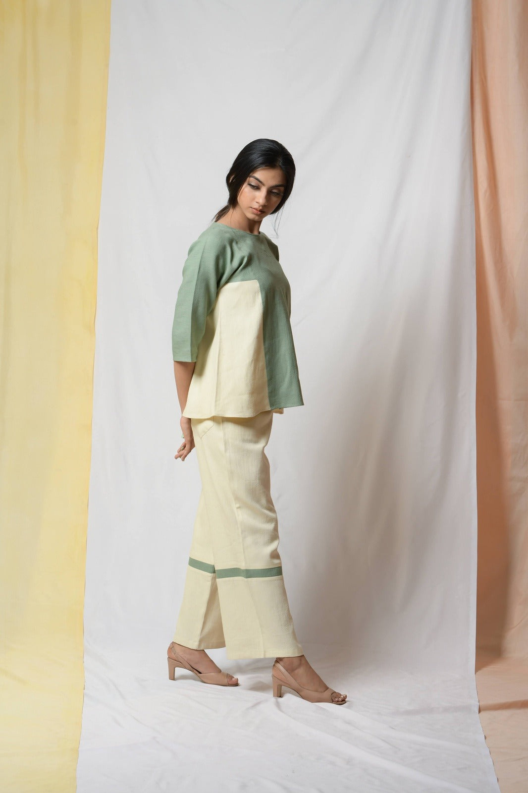 Green Scent Of Earth Tunic Top by Niraa with Blouses, Cotton khadi, Fitted At Bust, Green, Natural with azo dyes, Office Wear, Solids, Tales of rippling brooks, Tops, Womenswear at Kamakhyaa for sustainable fashion