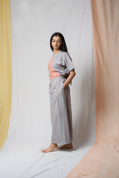 Grey Cotton Khadi Pants by Niraa with Casual Wear, Cotton khadi, Grey, Natural with azo dyes, Palazzo Pants, Relaxed Fit, Solids, Tales of rippling brooks, Womenswear at Kamakhyaa for sustainable fashion