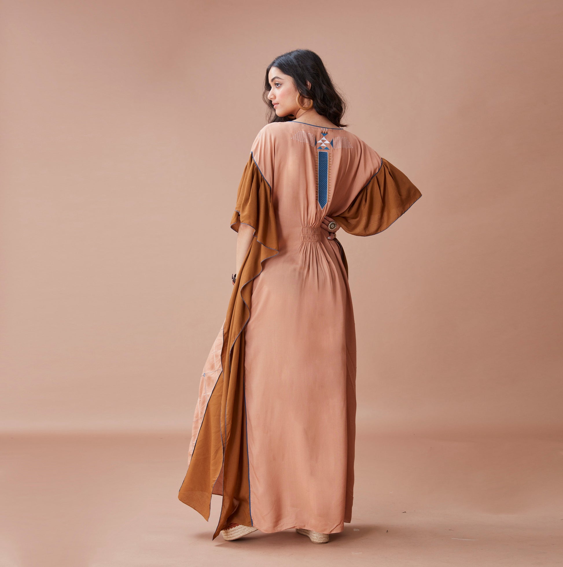 Brown Cotton Kaftan by Dan Ba with Brown, Cotton, fall, July Sale, July Sale 2023, Kaftans, Maxi Dresses, Natural, Relaxed Fit, Resort Wear, Solids, Womenswear at Kamakhyaa for sustainable fashion