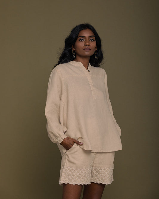 The Afternoon Thunderstorm Shirt by Reistor with Archived, Brown, Hemp, Hemp by Reistor, Natural, Office Wear, Solids, Tops, Tunic Tops, Womenswear at Kamakhyaa for sustainable fashion
