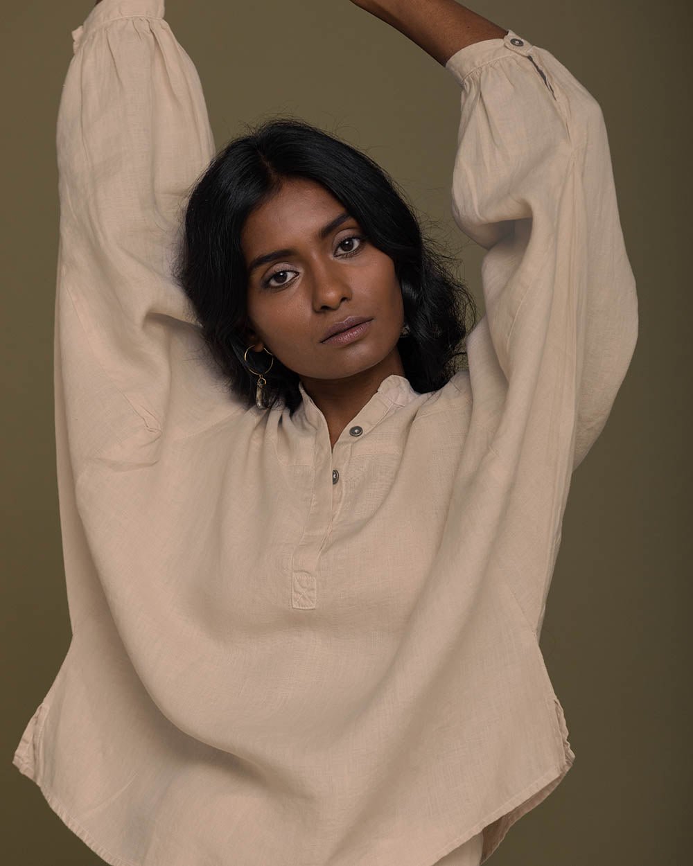 The Afternoon Thunderstorm Shirt by Reistor with Archived, Brown, Hemp, Hemp by Reistor, Natural, Office Wear, Solids, Tops, Tunic Tops, Womenswear at Kamakhyaa for sustainable fashion