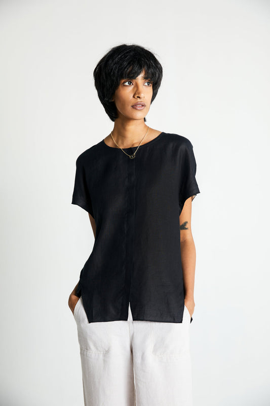 The Black Box Top by Reistor with Archived, Black, Casual Wear, Hemp, Hemp Noir by Reistor, Natural, Office Wear, Regular Fit, Shirts, Solids, Tops, Womenswear at Kamakhyaa for sustainable fashion