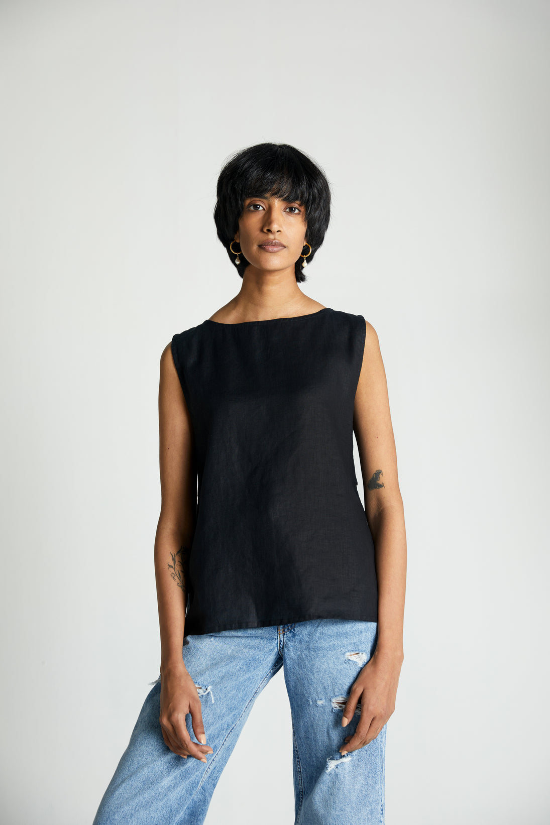 The Black in Business Top at Kamakhyaa by Reistor. This item is Black, Hemp, Less than $50, Natural, Noir, Office Wear, Regular Fit, Sleeveless Tops, Solids, Tops, Womenswear