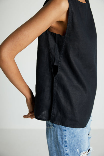 The Black in Business Top at Kamakhyaa by Reistor. This item is Black, Hemp, Less than $50, Natural, Noir, Office Wear, Regular Fit, Sleeveless Tops, Solids, Tops, Womenswear