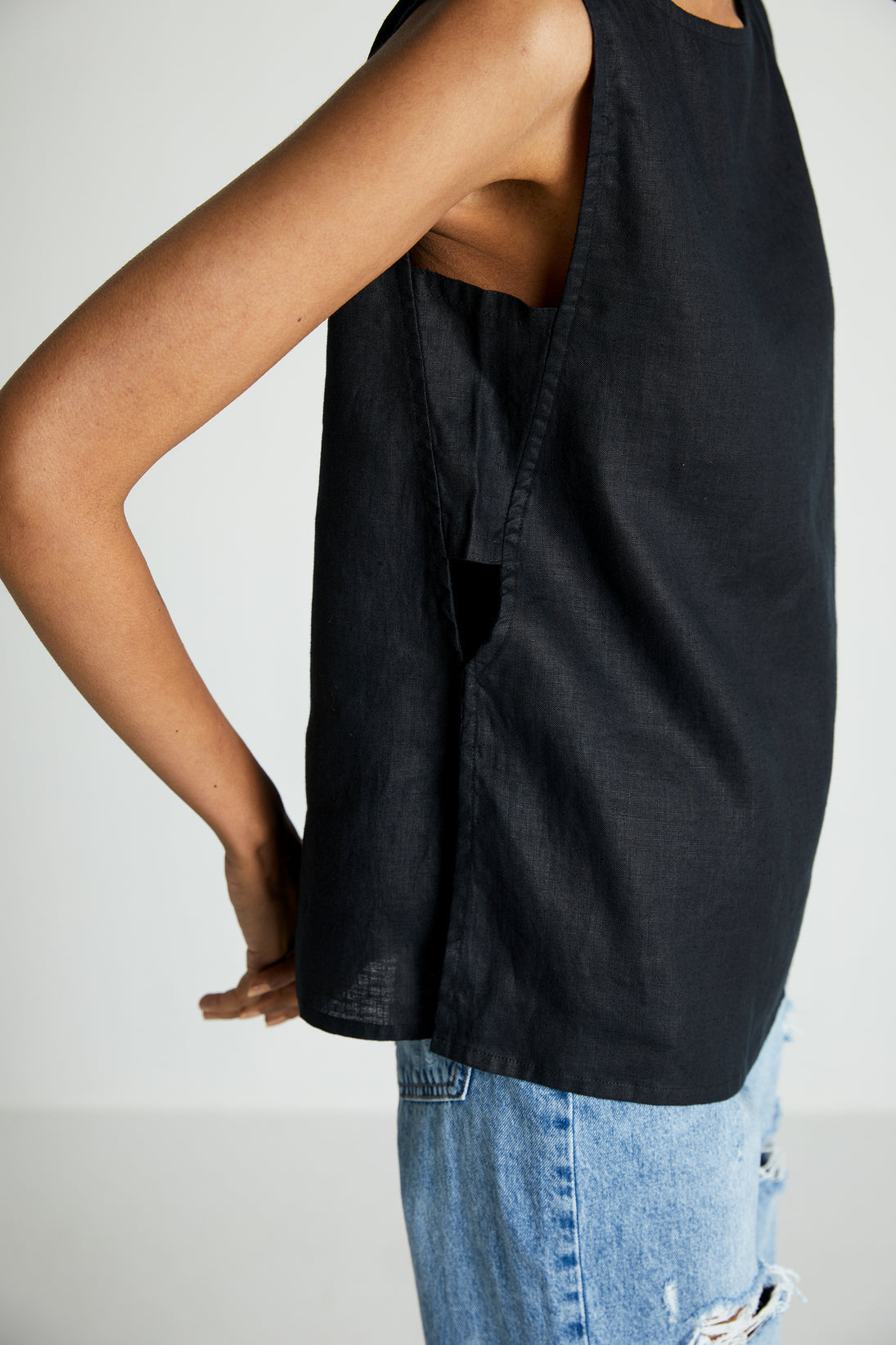 The Black in Business Top by Reistor with Black, Hemp, Hemp Noir by Reistor, Less than $50, Natural, Office Wear, Regular Fit, Sleeveless Tops, Solids, Tops, Womenswear at Kamakhyaa for sustainable fashion