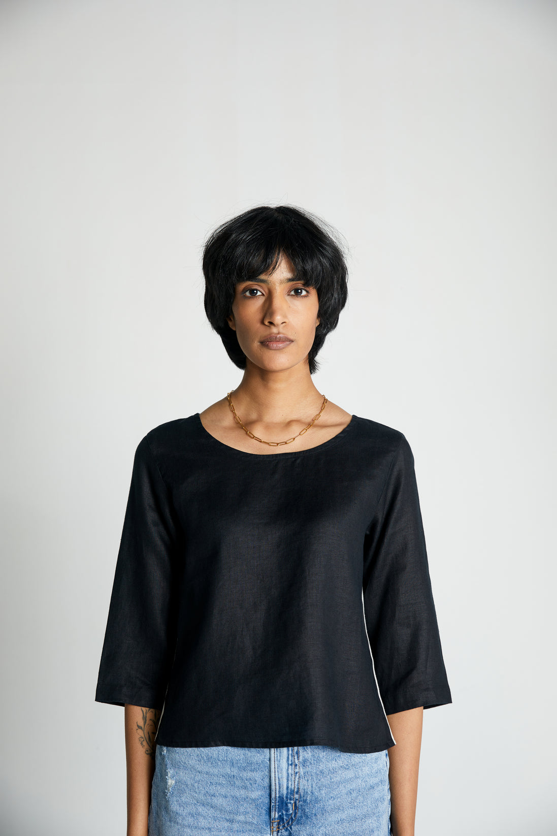 The Bold Stripe Top by Reistor with Black, Blouses, Crop Tops, Hemp, Hemp Noir by Reistor, Natural, Office Wear, Regular Fit, Solids, Tops, Womenswear at Kamakhyaa for sustainable fashion