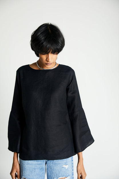 The Button Back Top by Reistor with Black, Blouses, Hemp, Hemp Noir by Reistor, Natural, Office Wear, Regular Fit, Solids, Tops, Womenswear at Kamakhyaa for sustainable fashion