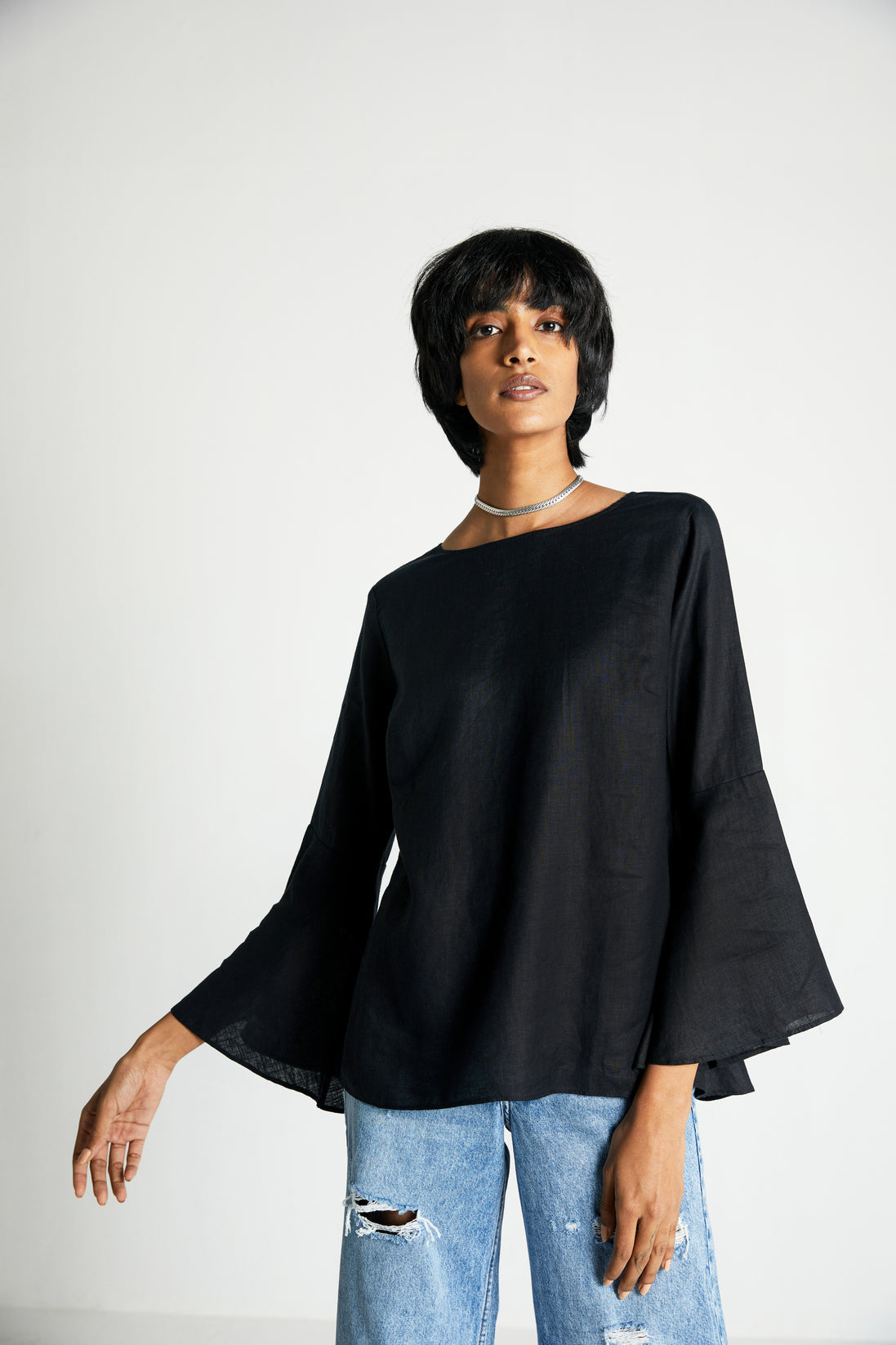 The Button Back Top by Reistor with Black, Blouses, Hemp, Hemp Noir by Reistor, Natural, Office Wear, Regular Fit, Solids, Tops, Womenswear at Kamakhyaa for sustainable fashion