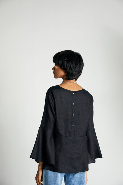 The Button Back Top by Reistor with Black, Blouses, Hemp, Hemp Noir by Reistor, Natural, Office Wear, Regular Fit, Solids, Tops, Womenswear at Kamakhyaa for sustainable fashion