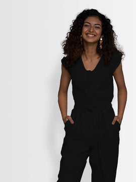 The Hemp Noir Jumsuipt by Reistor with Black, Casual Wear, Hemp, Hemp Noir by Reistor, Jumpsuits, Natural, Regular Fit, Solids, Womenswear at Kamakhyaa for sustainable fashion