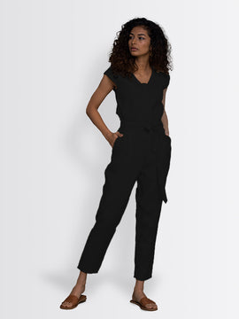 The Hemp Noir Jumsuipt by Reistor with Black, Casual Wear, Hemp, Hemp Noir by Reistor, Jumpsuits, Natural, Regular Fit, Solids, Womenswear at Kamakhyaa for sustainable fashion