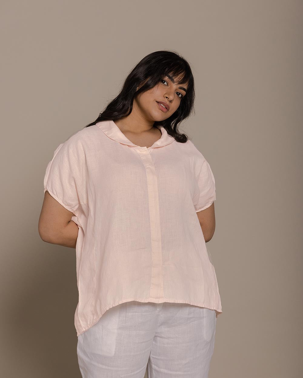 The Morning Coffee Run Shirt - Ice Pink at Kamakhyaa by Reistor. This item is Casual Wear, Hemp, Natural, Pink, Shirts, Solids, Tops, Womenswear