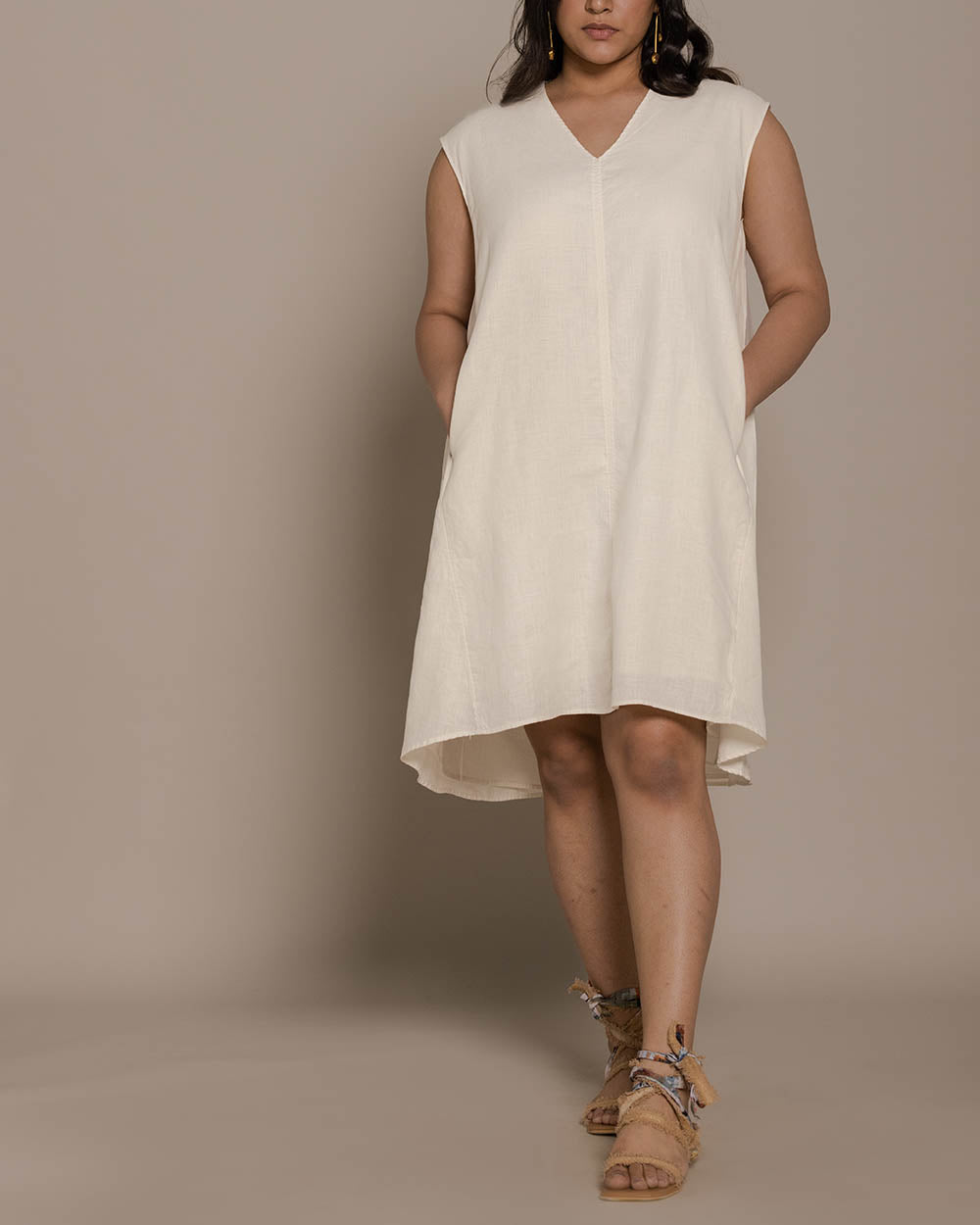 The Musical Dusk Dress - Shell Off White by Reistor with Best Selling, Casual Wear, Hemp, Hemp by Reistor, Mini Dresses, Natural, Sleeveless Dresses, Solids, White, Womenswear at Kamakhyaa for sustainable fashion