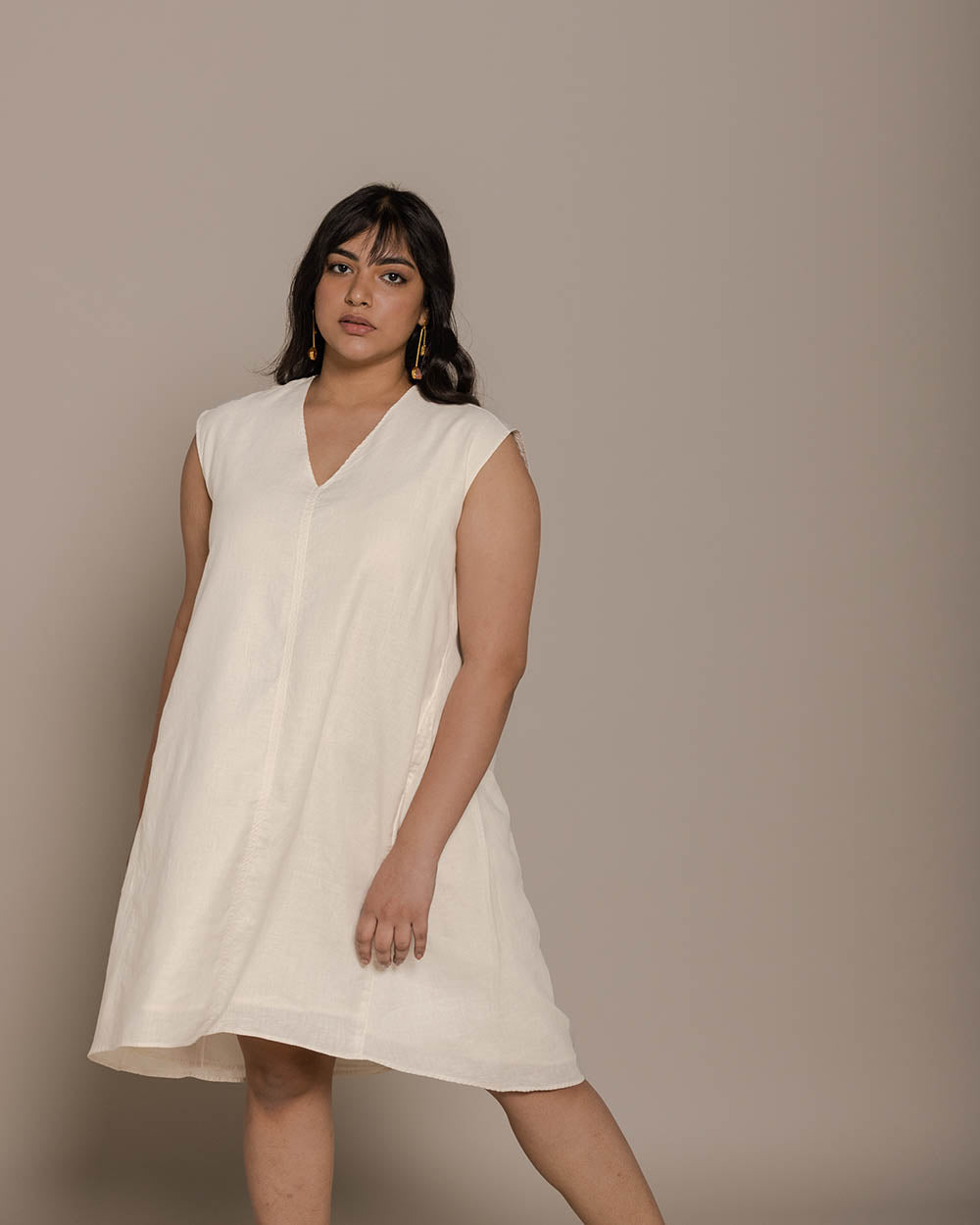 The Musical Dusk Dress - Shell Off White by Reistor with Best Selling, Casual Wear, Hemp, Hemp by Reistor, Mini Dresses, Natural, Sleeveless Dresses, Solids, White, Womenswear at Kamakhyaa for sustainable fashion