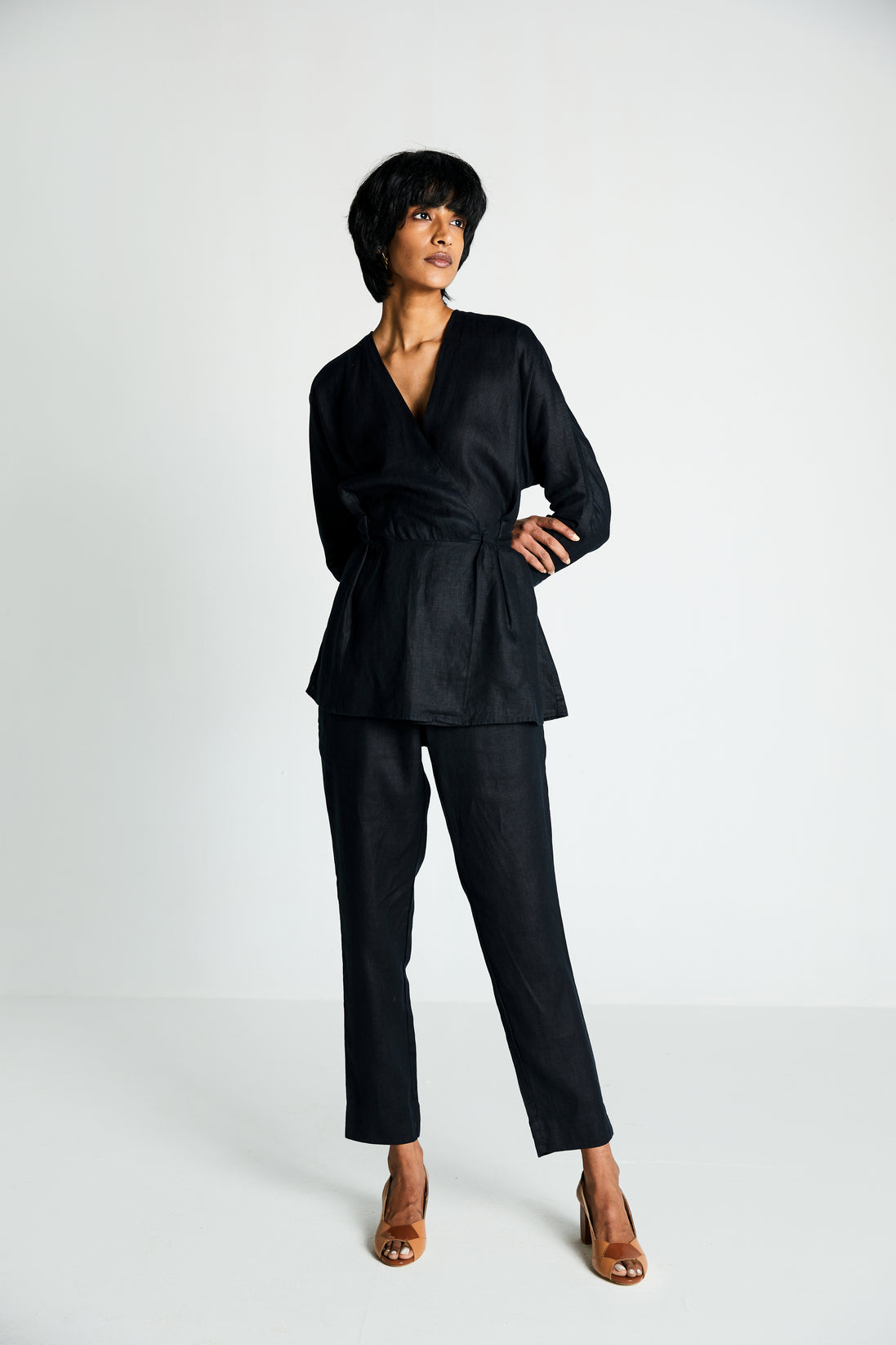 The Power Moves Wrap top by Reistor with Black, Casual Wear, Hemp, Hemp Noir by Reistor, Natural, Regular Fit, Solids, Tops, Womenswear, Wrap Tops at Kamakhyaa for sustainable fashion