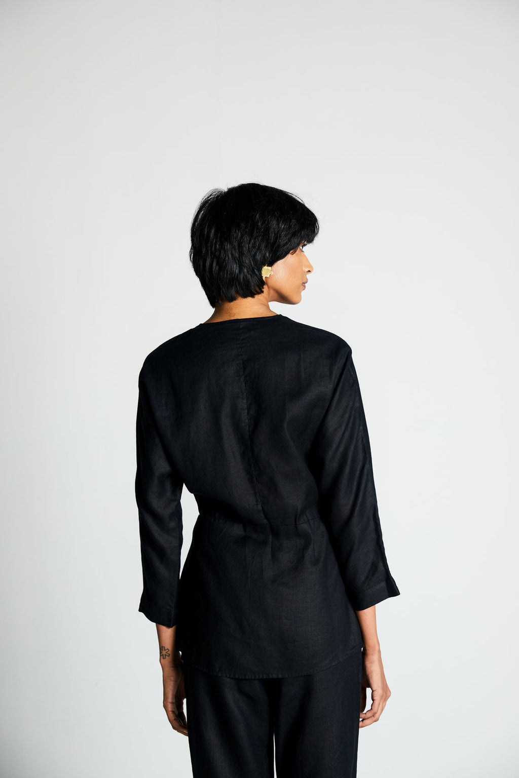 The Power Moves Wrap top by Reistor with Black, Casual Wear, Hemp, Hemp Noir by Reistor, Natural, Regular Fit, Solids, Tops, Womenswear, Wrap Tops at Kamakhyaa for sustainable fashion