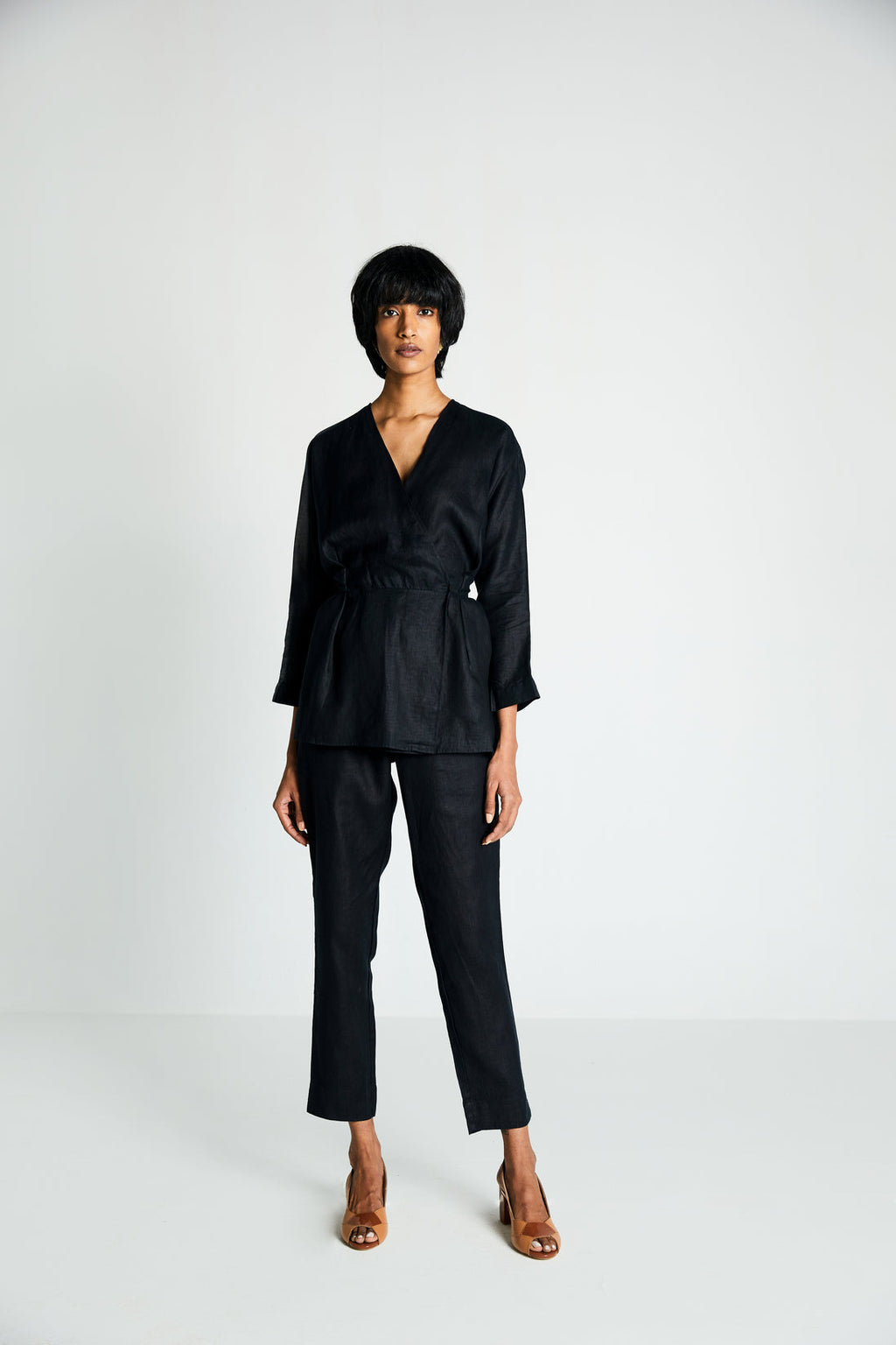 The Power Moves Wrap top by Reistor with Black, Casual Wear, Hemp, Hemp Noir by Reistor, Natural, Regular Fit, Solids, Tops, Womenswear, Wrap Tops at Kamakhyaa for sustainable fashion