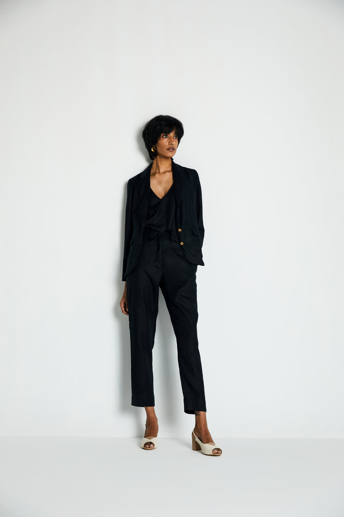 The She's Everything Blazer by Reistor with Archived, Black, Blazers, Casual Wear, Hemp, Hemp by Reistor, Hemp Noir by Reistor, Natural, Relaxed Fit, Solids, Womenswear at Kamakhyaa for sustainable fashion