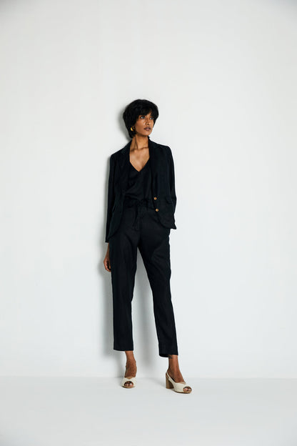 The She's Everything Blazer by Reistor with Archived, Black, Blazers, Casual Wear, Hemp, Hemp by Reistor, Hemp Noir by Reistor, Natural, Relaxed Fit, Solids, Womenswear at Kamakhyaa for sustainable fashion