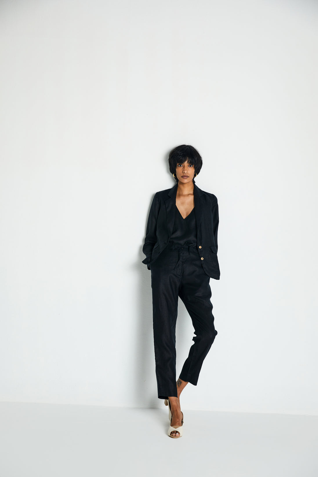 The She's Everything Blazer by Reistor with Archived, Black, Blazers, Casual Wear, Hemp, Hemp by Reistor, Hemp Noir by Reistor, Natural, Relaxed Fit, Solids, Womenswear at Kamakhyaa for sustainable fashion