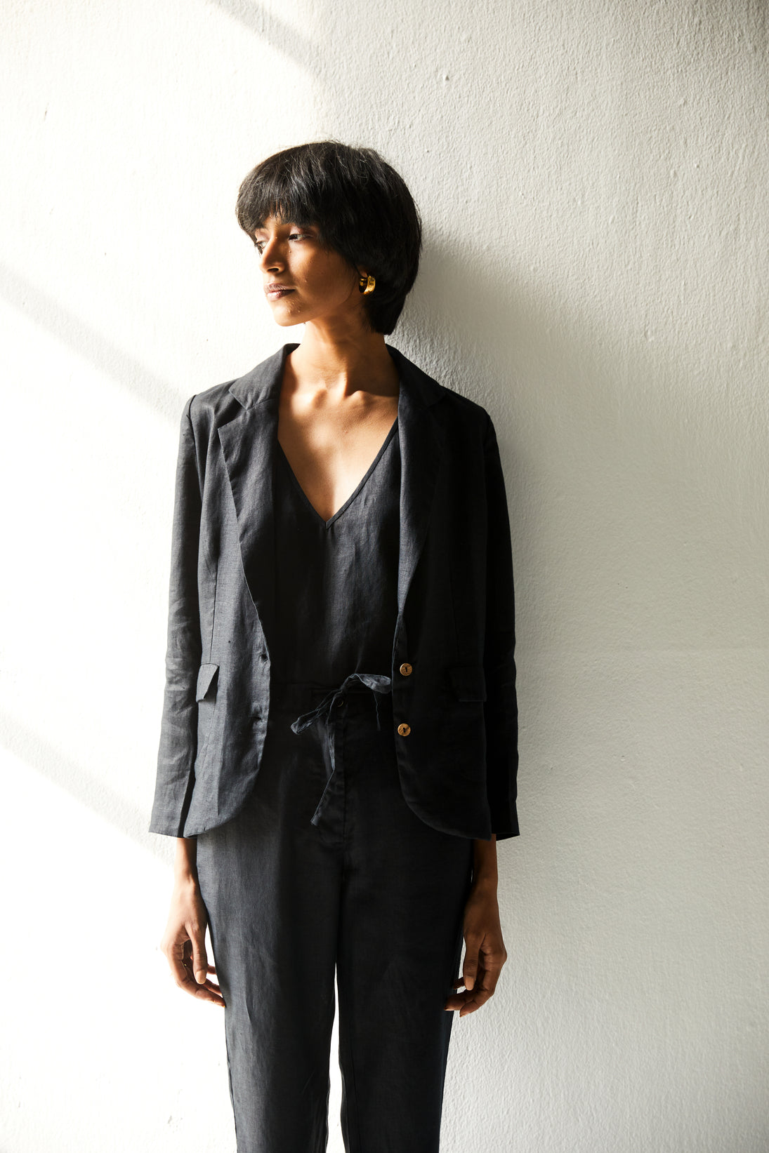 The She's Everything Blazer by Reistor with Archived, Black, Blazers, Casual Wear, Hemp, Hemp by Reistor, Hemp Noir by Reistor, Natural, Relaxed Fit, Solids, Womenswear at Kamakhyaa for sustainable fashion