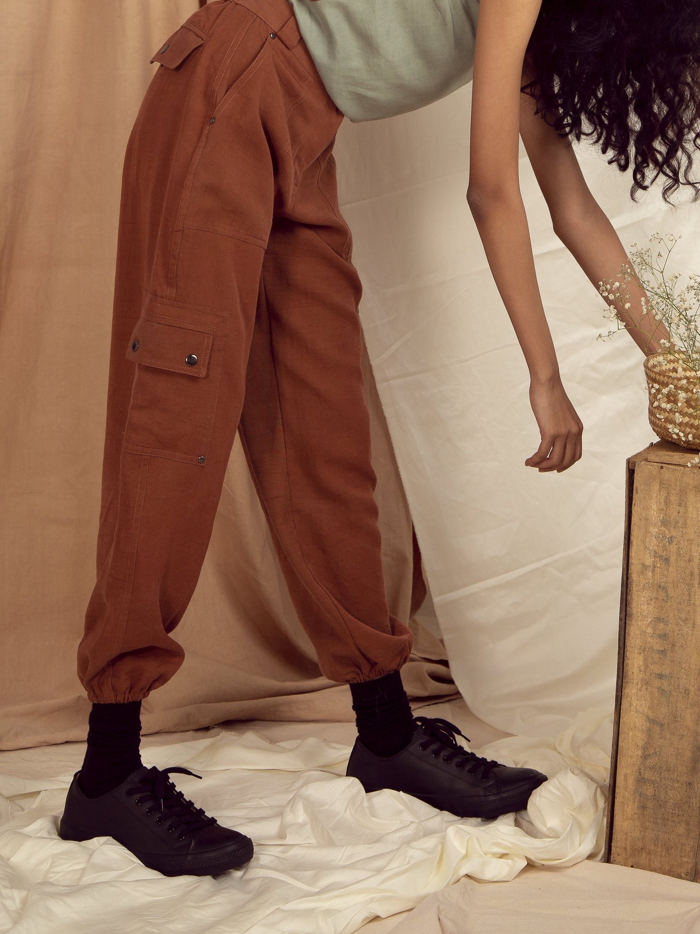 Copper Brown Pants Bottoms Fitted At Waist, Hayley Earth, Joggers, Natural, Solids, Tencel Twill The Terra Tribe Kamakhyaa